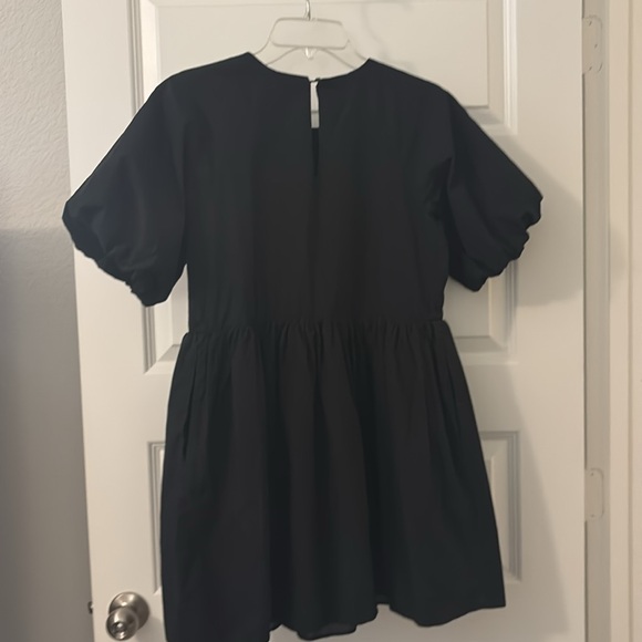 English Factory Black Short Balloon Sleeve Mini Dress SZ SM 100% cotton babydoll - Picture 2 of 12
